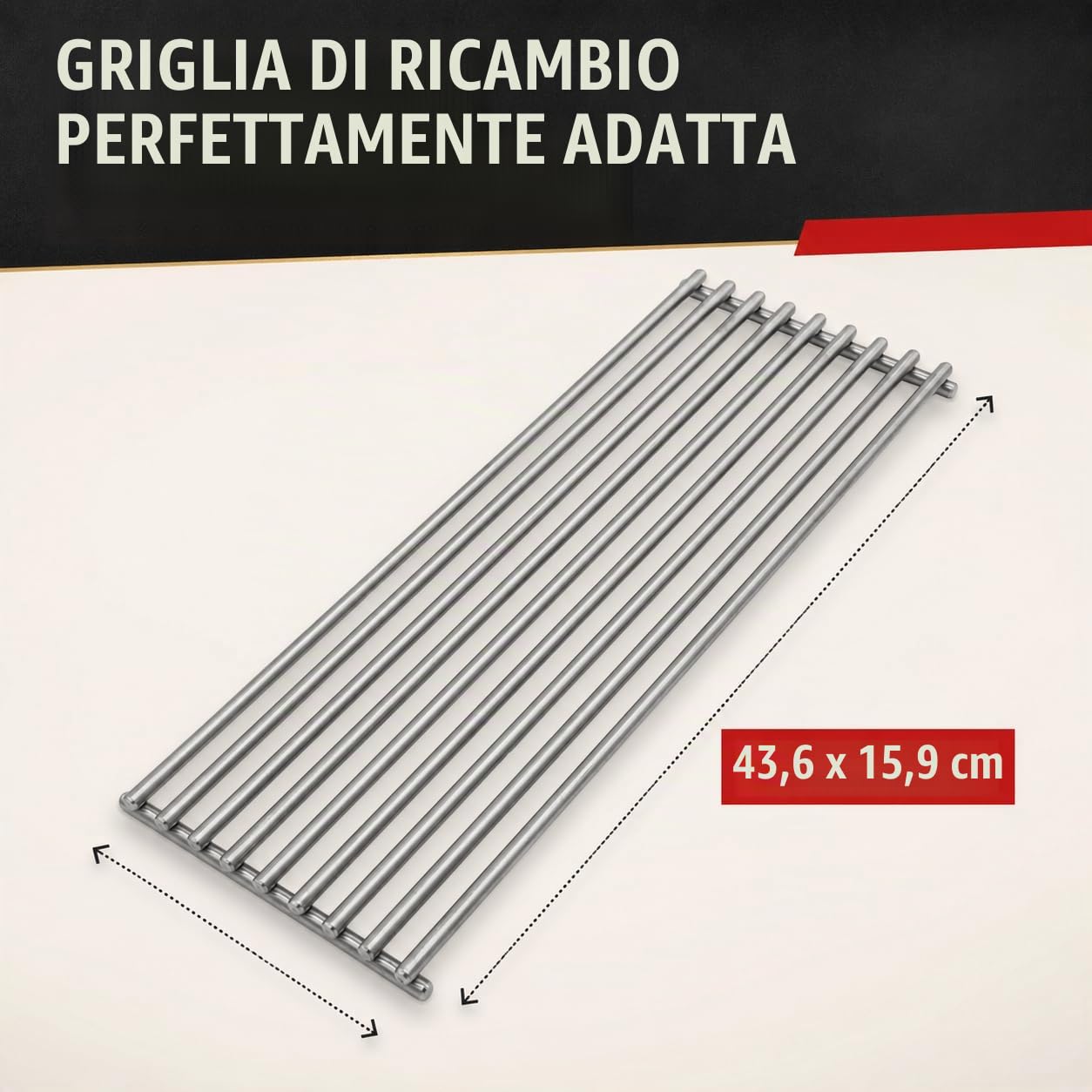Grillfürst Griglia in Acciaio Inox Broil King Baron - griglia Facile da Pulire con montanti da 8 mm, Dimensione della griglia di Ricambio 43,6 x 15,9 cm