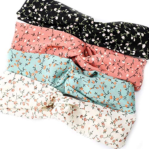 JOY’S DAY Cross Headbands for women Vintage Elastic Head Wrap Stretchy Hair band Chiffon Hair Accessories (Boho floral)