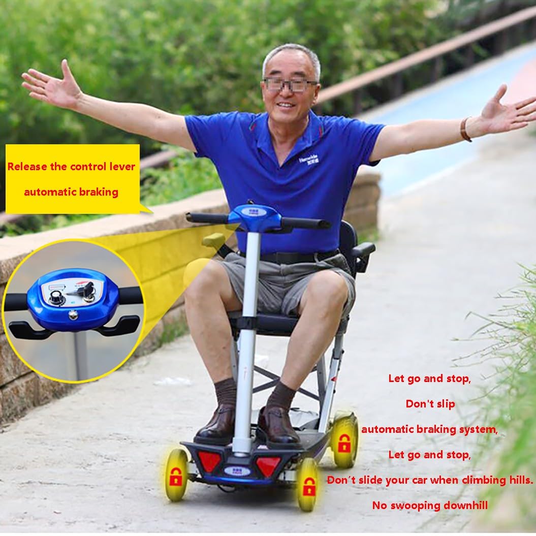 HZWJD Scooters De Movilidad Plegables,Scooters De Movilidad De 4 Ruedas,Scooter De Movilidad Para Adultos,Silla De Ruedas Eléctrica,Scooter De Viaje Portátil,Para Adultos Mayores blue