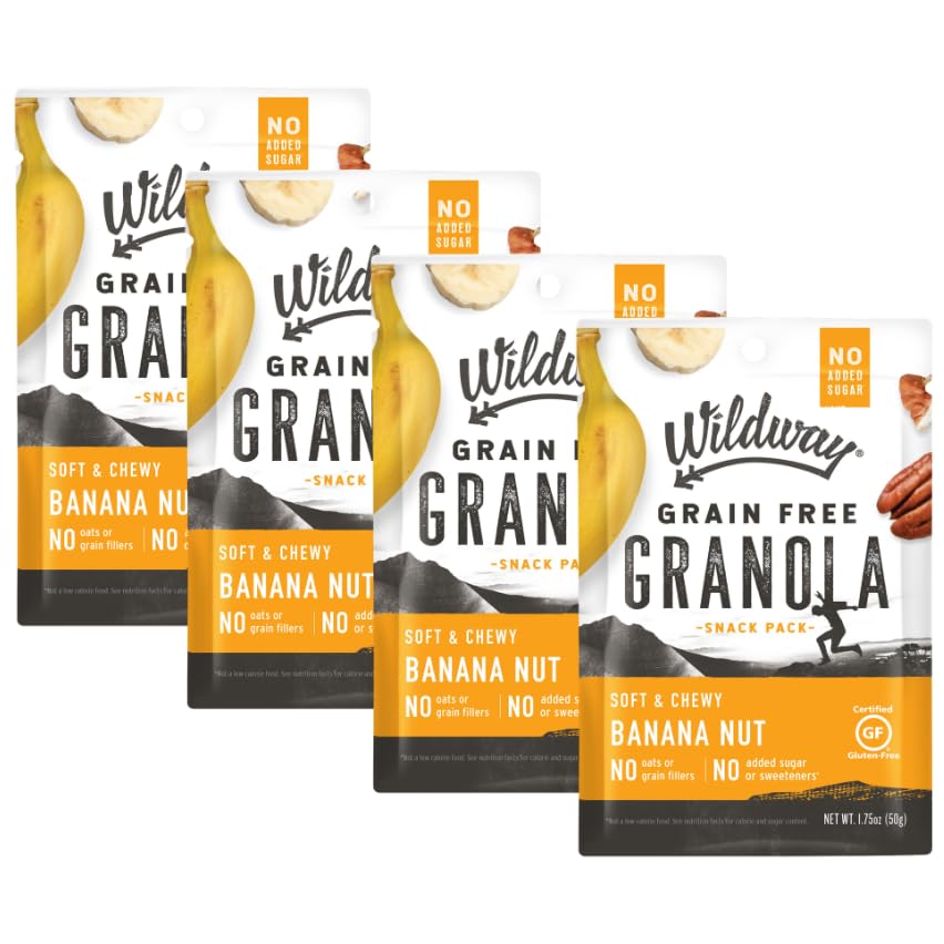 WildwayKeto, Vegan Granola | Banana Nut | Certified Gluten Free Granola Snack Packs, Grain Free, Paleo, Non GMO, No Artificial Sweetener | 4 Pack