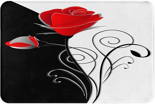 Alfombra de baño antideslizante vintage floral con flores rojas, rosa, negro y blanco, suave, peluda, de pelo bajo, alfombra para baño, ducha y disponible en Yaxa Peru