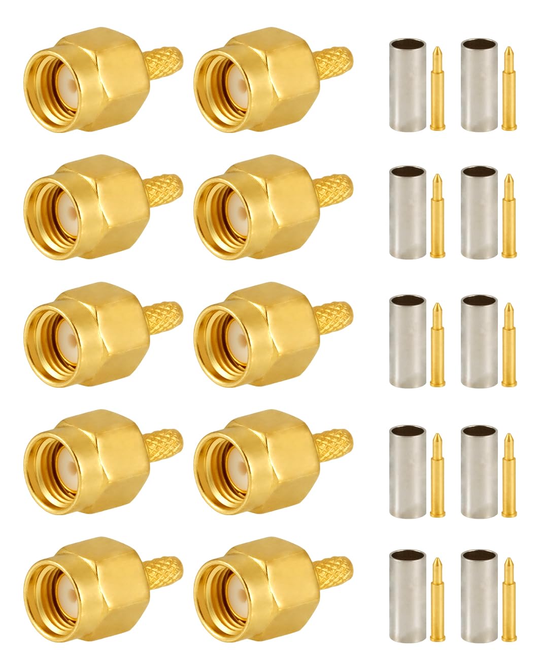 Vecys 10 PCS SMA Connectors SMA Male Crimp Connector for RG316 RG174 RF Coax Cable