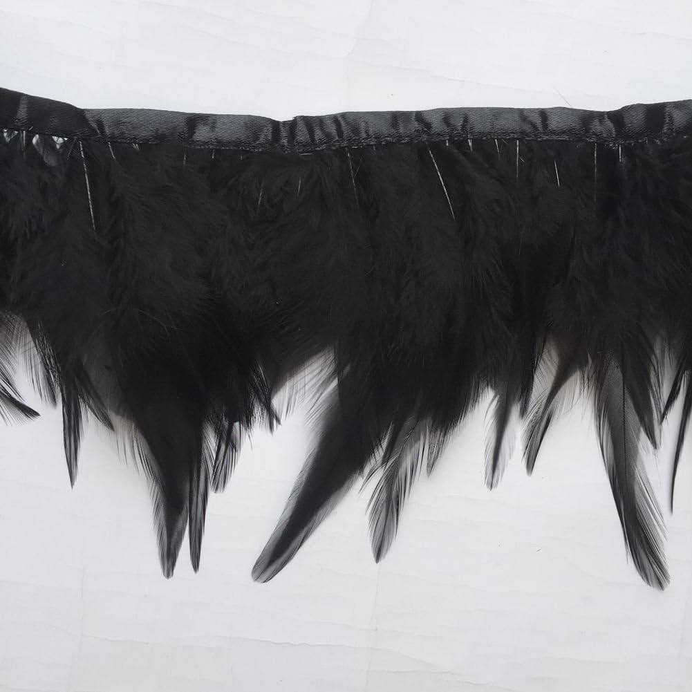 Sowder 2 Yards Natural Rooster Hackle Feather Trim Fringe 4-6″ in Width Dress DIY Decoration(Black)