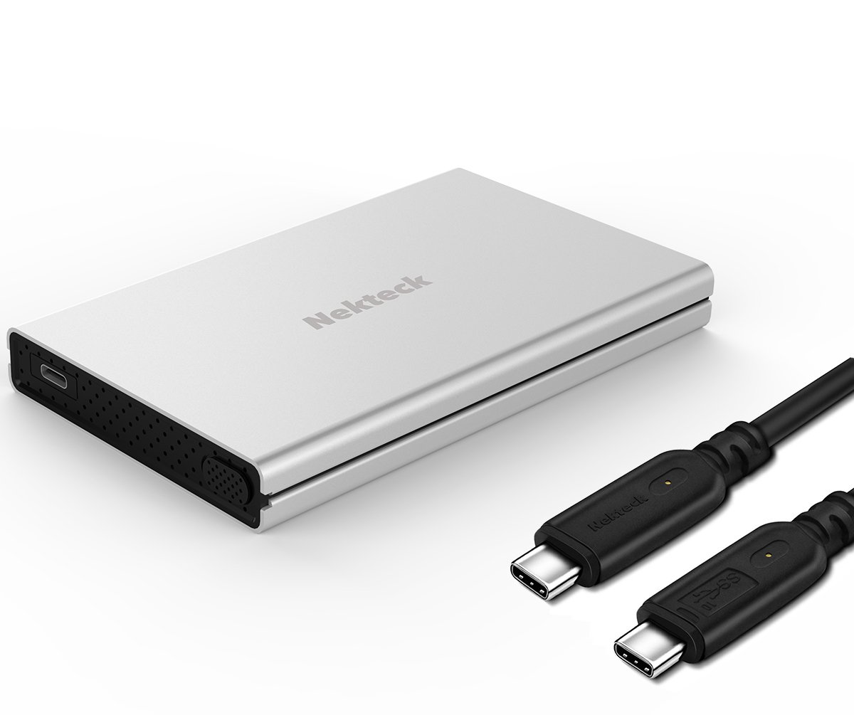 Nekteck Aluminum SATA to USB C Hard Disk Enclosure(Gen 1) HDD/SSD Adapter Case with USB Type C to C Gen 2 Cable Tool Free Hard Drive Enclosure - Silver 2.5 Inch