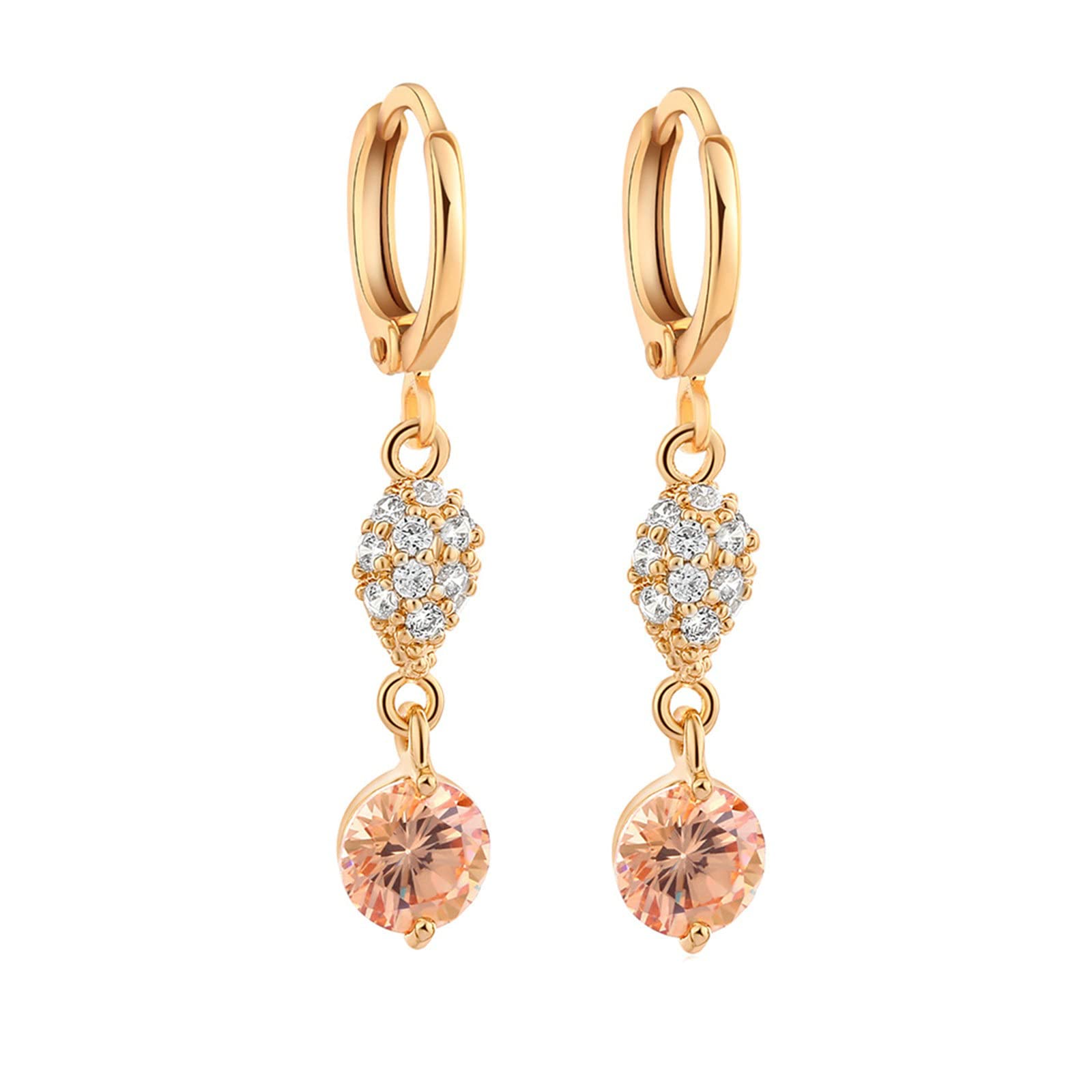 WZGWDC Ohrringe aus 9-karätigem Gold für Damen, Creolen mit rundem Moissanit, Lange Ohrhänger für Damen