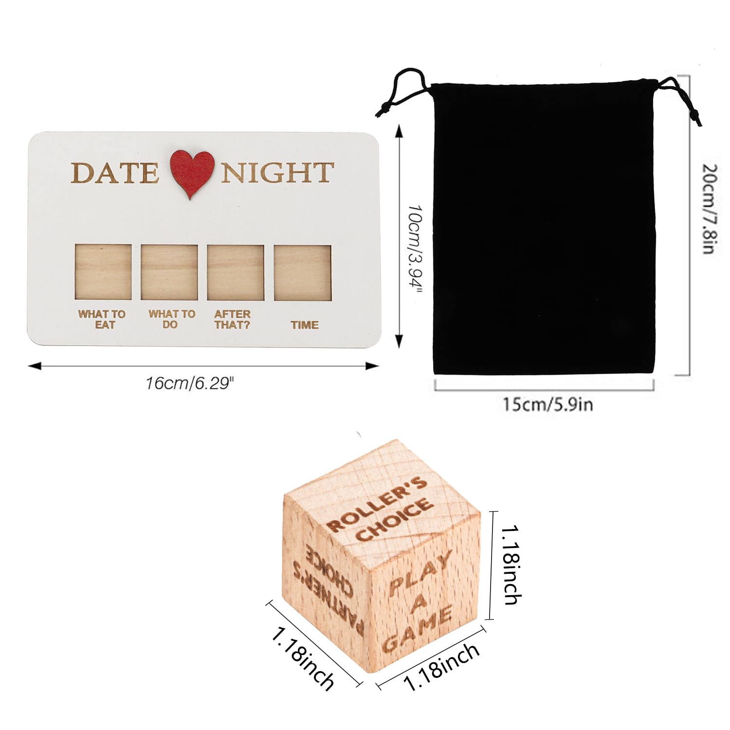 Date Night Dice, Fun Night Dating Decision Dice, Food Decision Dice Date Night Game Board, Wooden Dinner Dice for Adults, Dice Anniversary Wood Gifts for Girlfriend Wife Husband Him Her