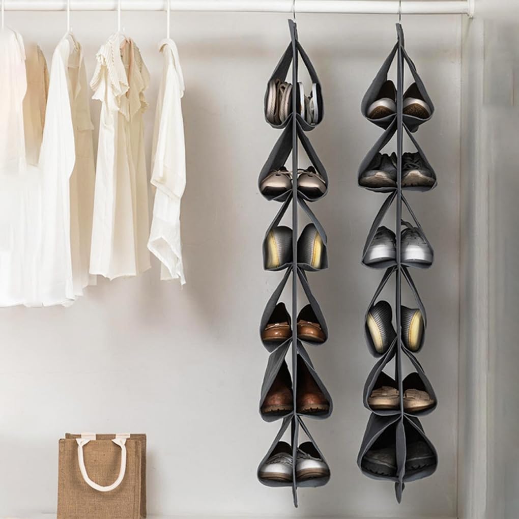 Juego de 5 zapateros para puerta con 12 bolsillos para zapatos deportivos, bolsa de almacenamiento transpirable, organizador de armario, color negro