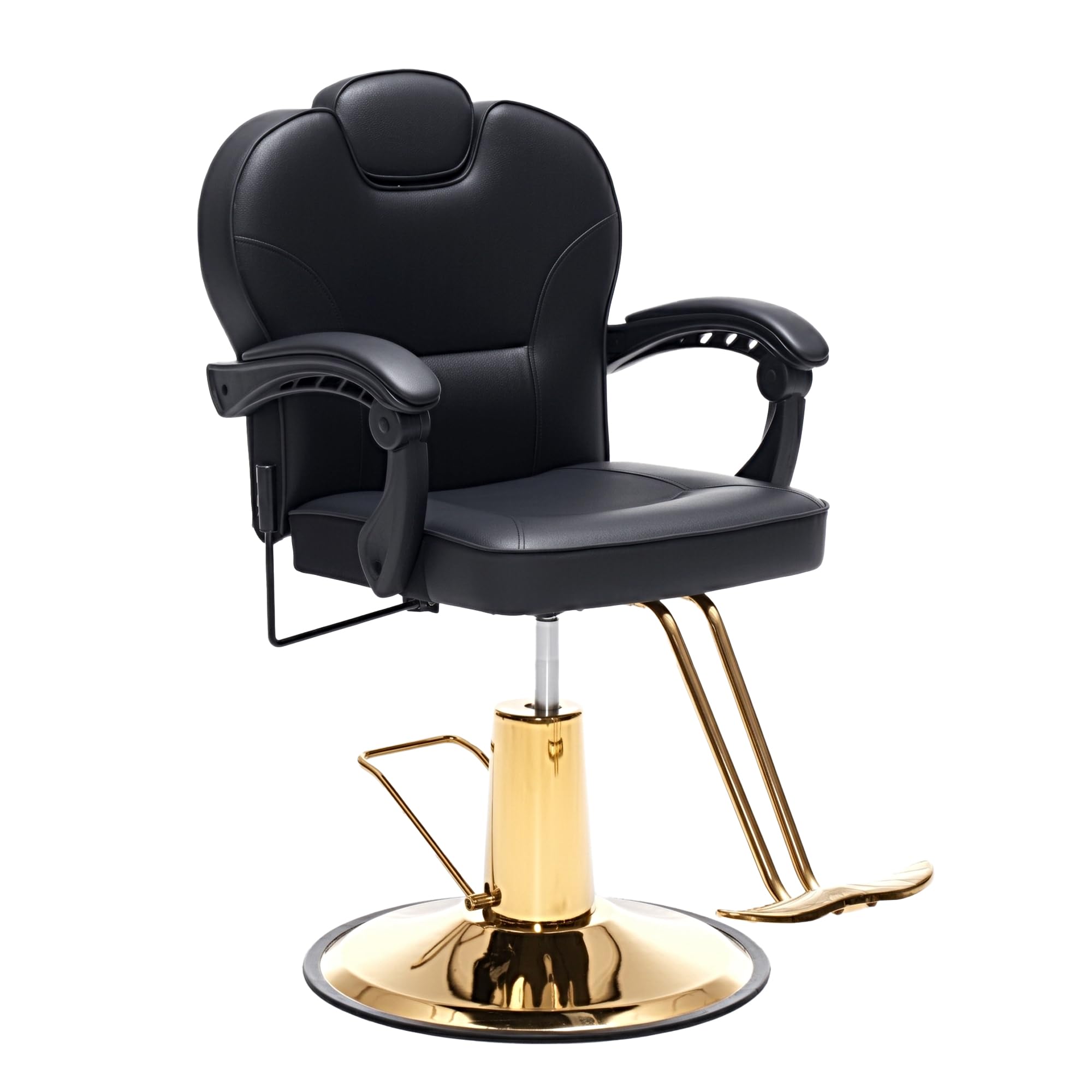 Barber Chair with Heavy Duty Hydraulic Pump, Reclining Salon Chair for Hair Stylist, 360° Swivel 90°-140° Backrest Reclining Chairs, Height Adjustable Hair Chair for Barbershop (Gold-Plain)