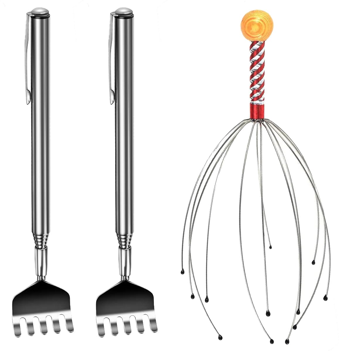 3 Pack of Head Scalp Massager for Pain Relief, Hair Growth, Relaxation | Stainless Steel Telescopic Anti Khujli Stick for Body Itching Manual Massage Scratcher Rod Pen Shaped Portable 5-prongs Silver (B0DGDC6GWL) Amazon Price History, Amazon Price Tracker