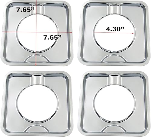 Miniatura 2 de Juego de 4 bandejas de goteo cuadradas cromadas de 7.65 x 7.65 pulgadas, sustituyen a SGP-400 78633 WP786333 AP6011553 PS11744751