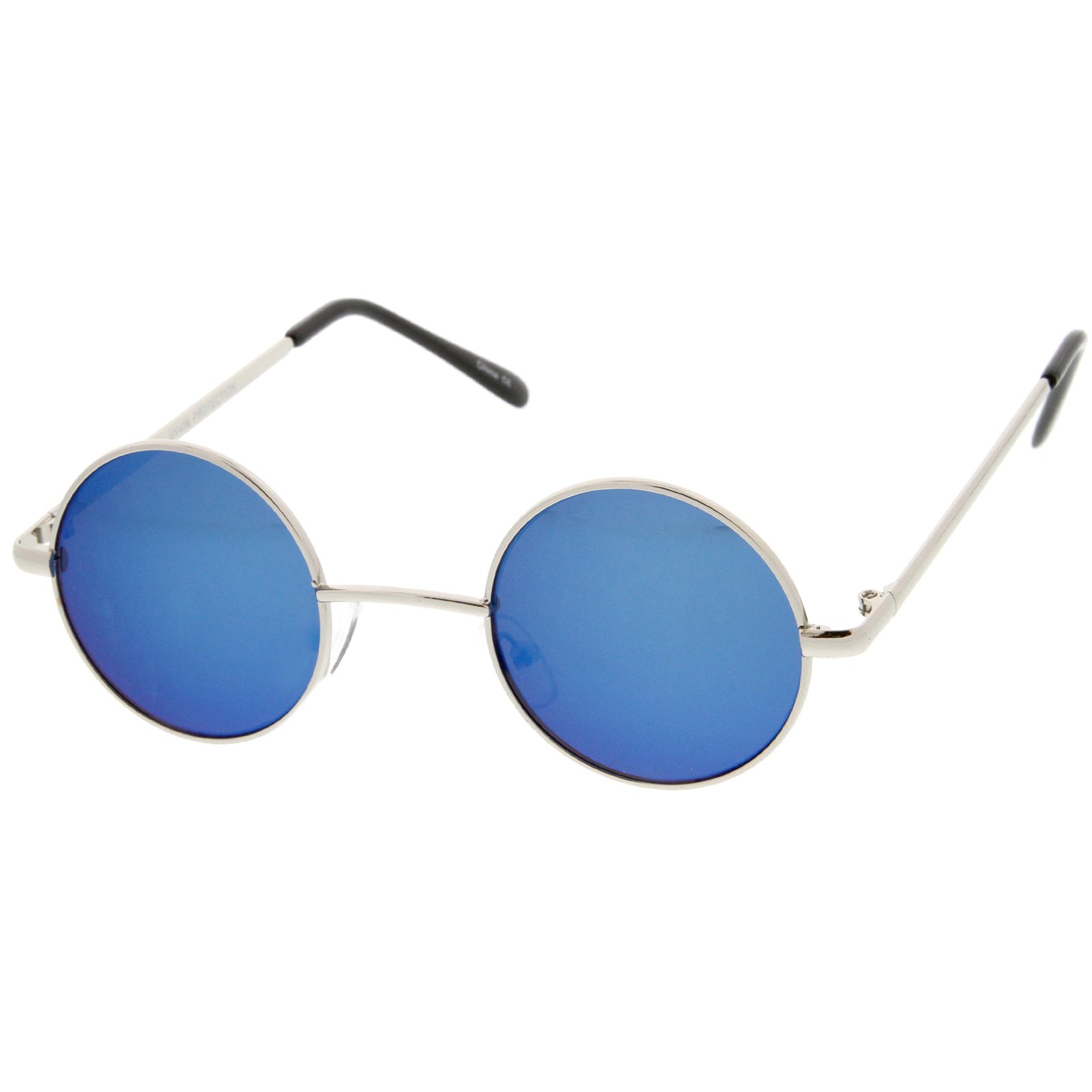 zeroUV Small Retro Lennon Style Colored Mirror Lens Round Metal Sunglasses 41mm