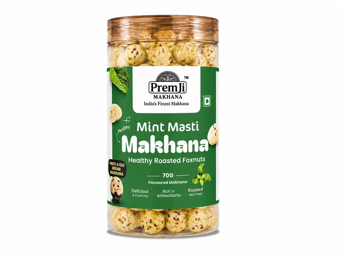 Mint Masti Makhana | Refreshing Mint Flavour Foxnuts | Roasted & Crunchy Snack | Healthy & Light | Gluten-Free | Diet Snack | Fresh Taste | 70g | Pack of 1-image-35