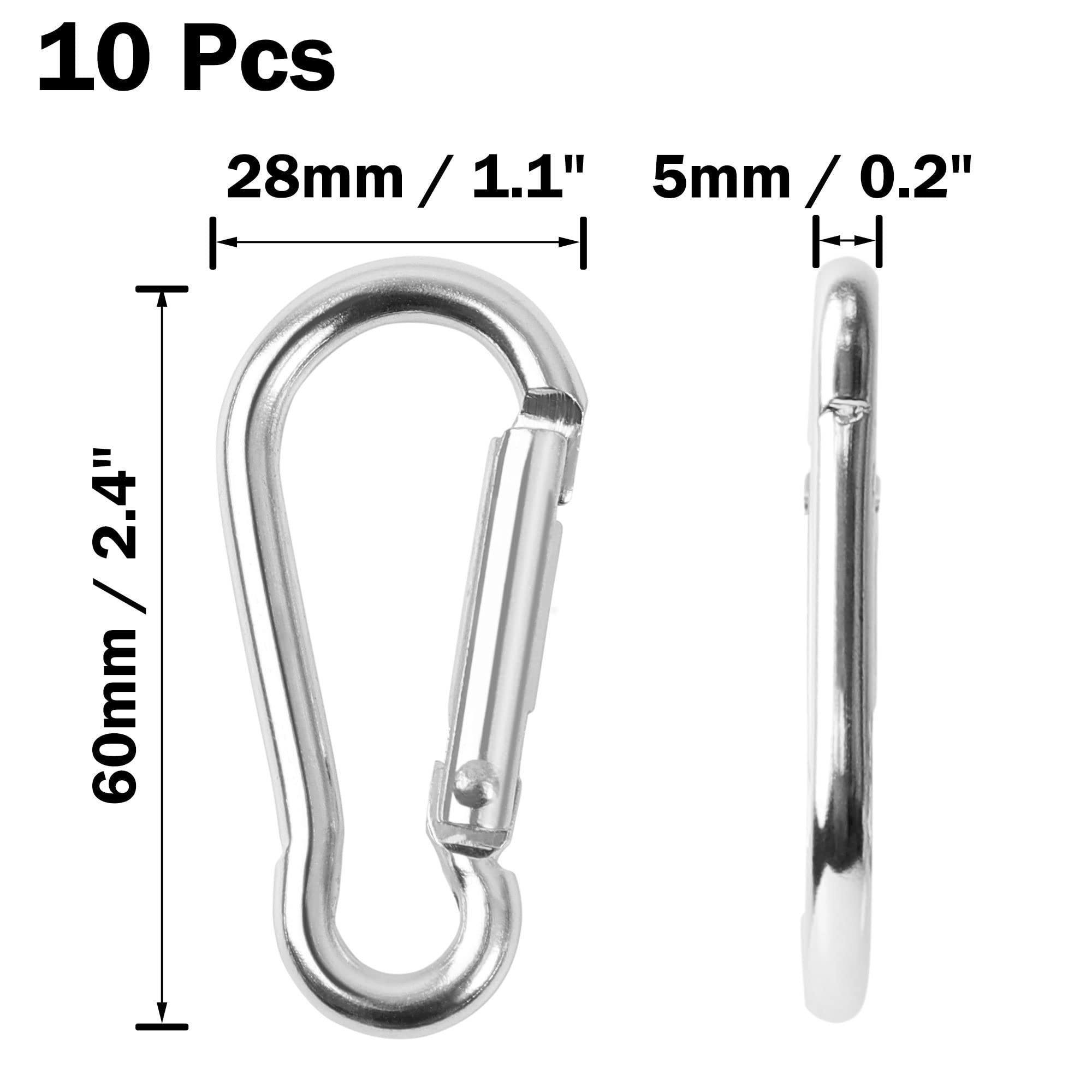 sourcingmap 10 PCS Aluminum Carabiner Keychain Clips for Hanging Spring Snap Hooks Quick Link for Locking 2.4" Key Ring for loaded Gate Outdoor Camping Hiking Fishing Traveling - Image 2