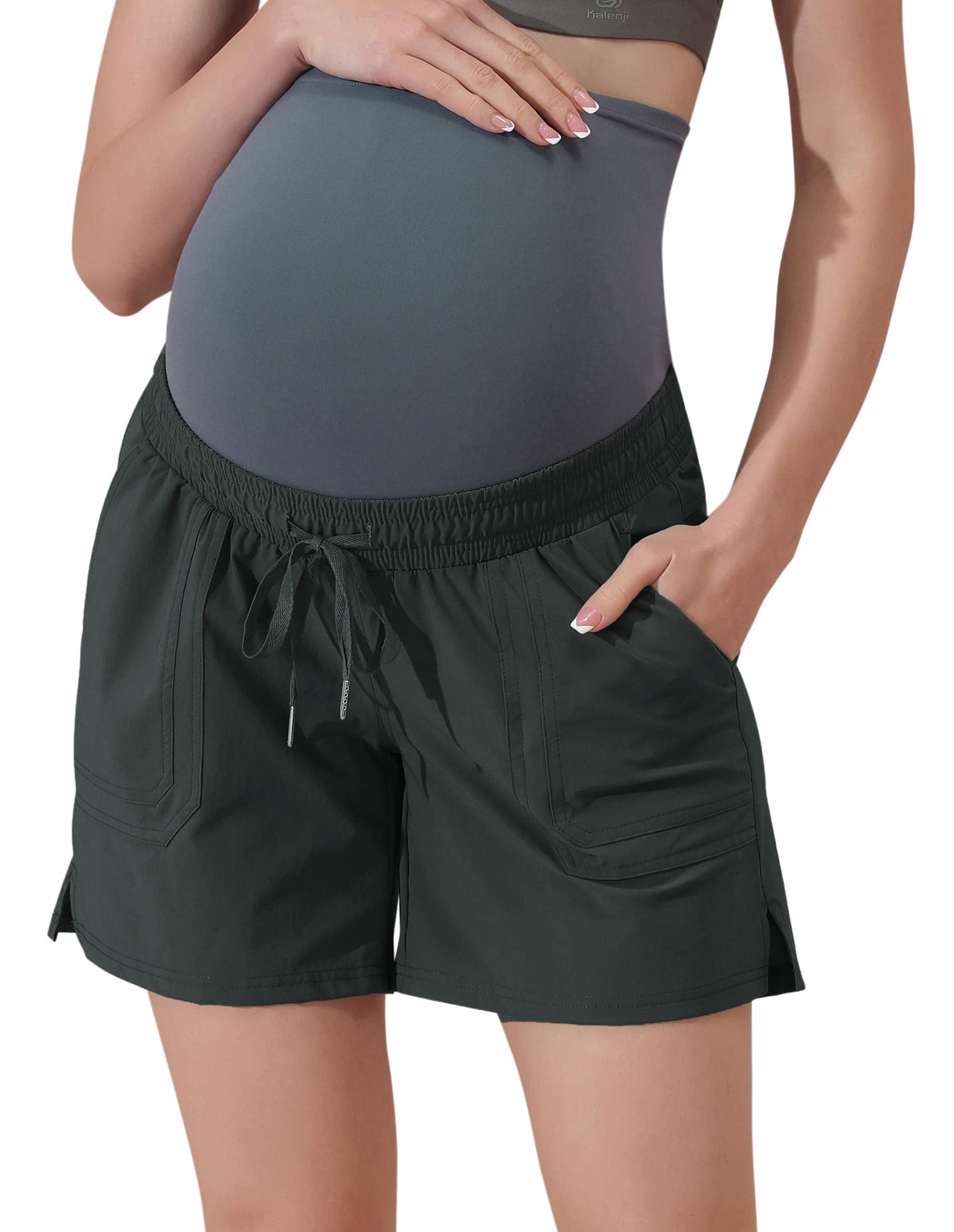 Maacie Pantalones cortos deportivos de maternidad de las mujeres de secado rápido transpirable de cintura alta pantalones cortos deportivos