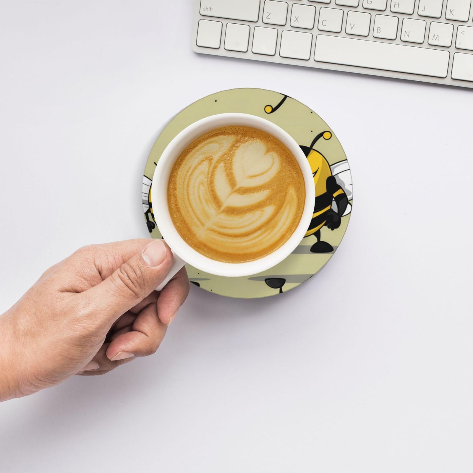 Sottobicchieri in sughero in ceramica di forma rotonda, 6 pezzi, immagine del calabrone, fondo in sughero antiscivolo, adatto a tutte le tazze da caffè e tazze sportive