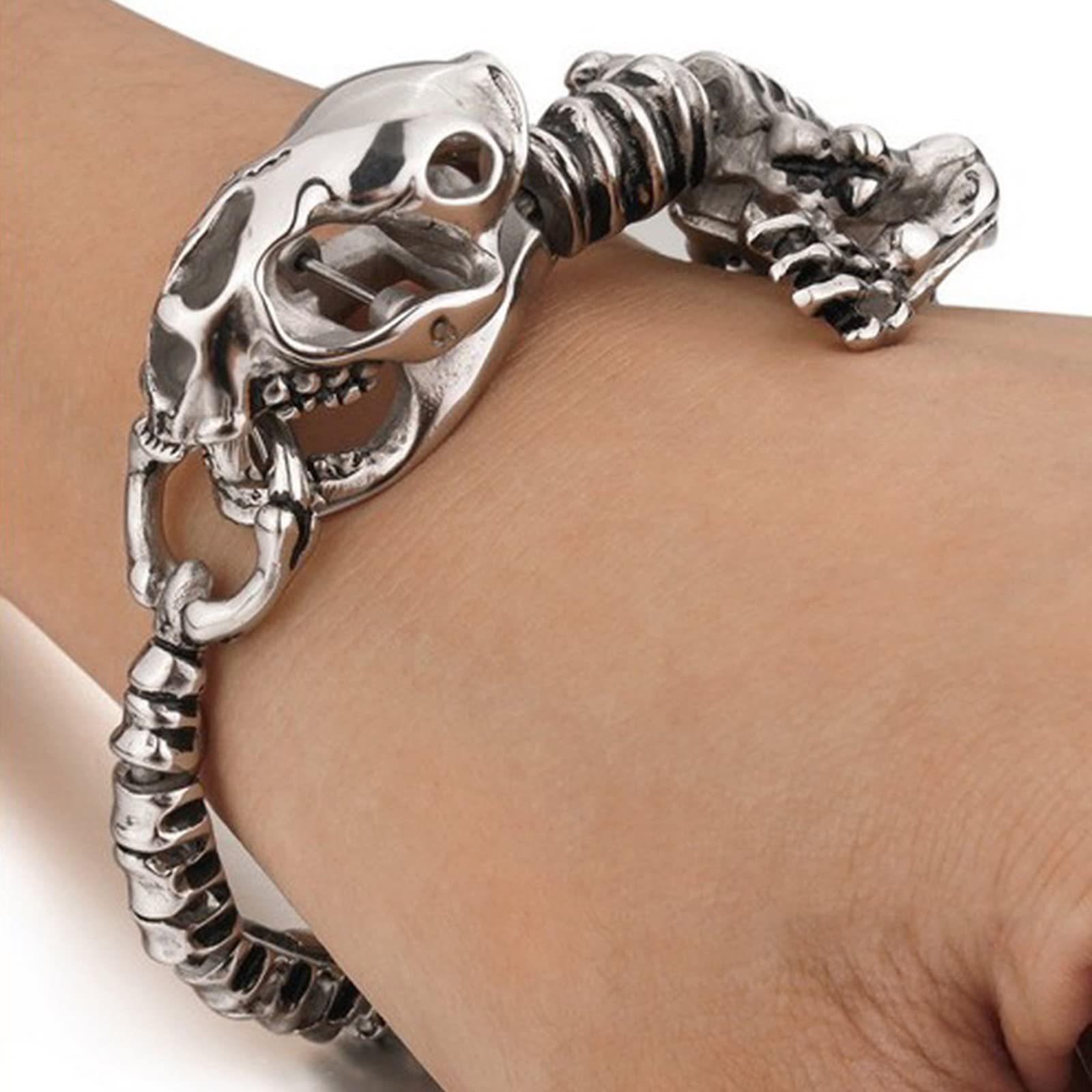 Bracelet Noir, Le Bracelet Acier Inoxydable Dinosaure Animal Cadeau de Vacances Bracelet 22cm
