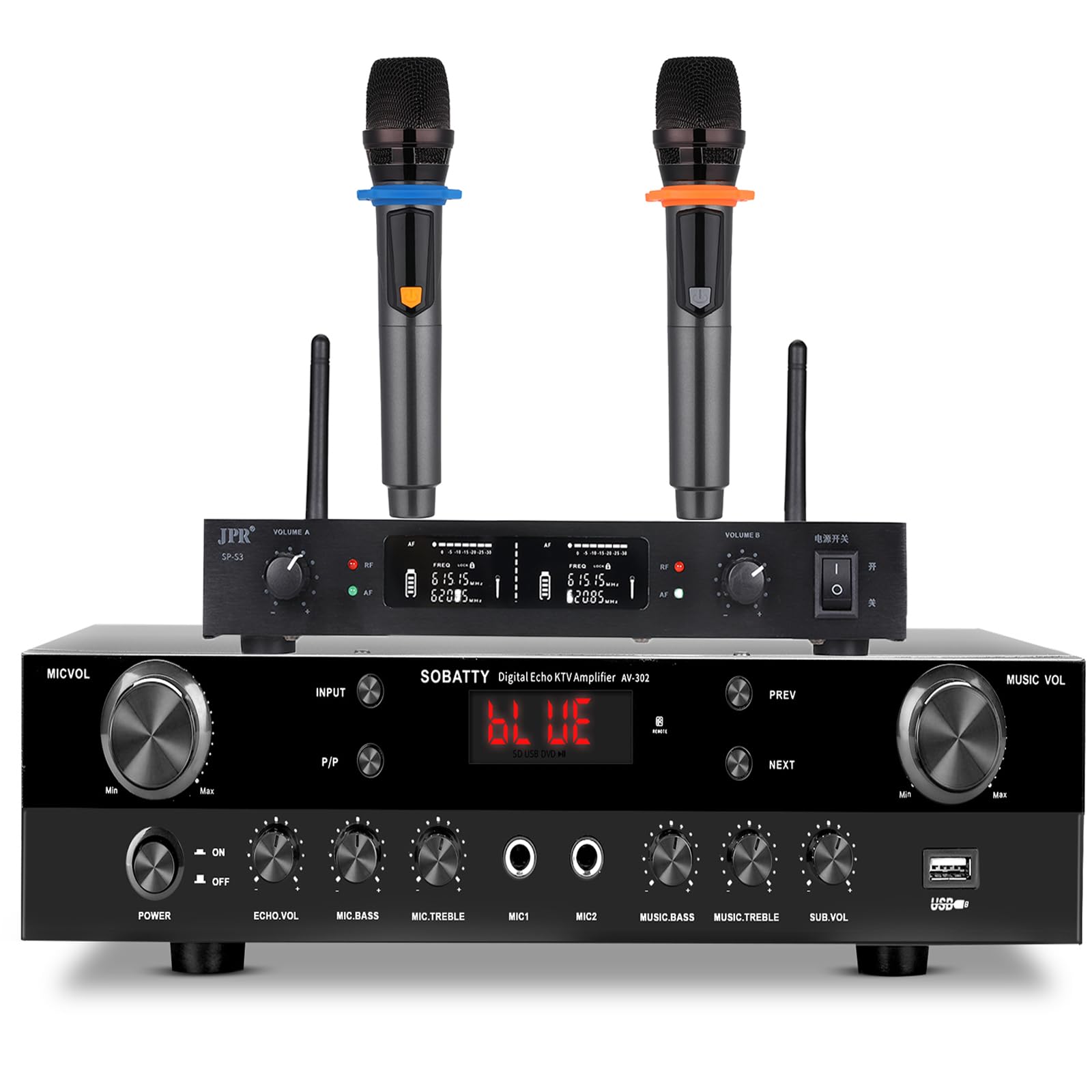 SOBATTY Stereo Receivers,2.1 Channel Home Audio Amplifier with Subwoofer Output,Bluetooth,Coaxial Input & Wireless Mic - Multi for Home Theater, Karaoke, Parties, and Outdoor Events SOBATTY Stereo Receivers,2.1 Channel Home Audio Amplifier with Subwoofer Output,Bluetooth,Coaxial Input & Wireless Mic - Multi for Home Theater, Karaoke, Parties, and Outdoor Events