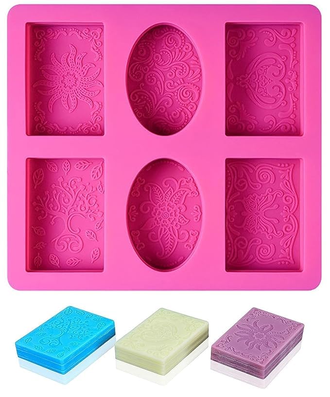Soap Moulds Silicone 6-Cavity Oval & Rectangle | DIY | Silicone Soap Molds Tree Leaves, Vintage Classic Roman Design Soap Mould for Making Handmade soap | Craft Mould | Candle Making (Pink)-image-21