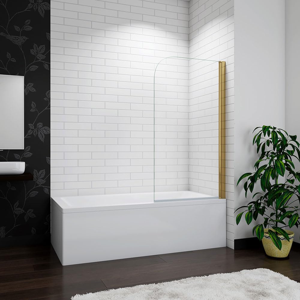 Acezanble 800x1400mm Brushed Gold Frameless Pivot Bath Screen Easyclean Glass Panel