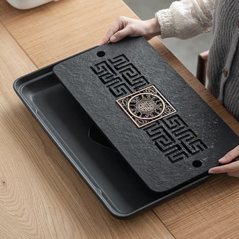 Tea Set Tea Tray Ceramic Dry Tea Tray, Suitable for Office Desktop Water Storage and Drainage Simple Kung Fu Tea Set Tea Tray Chinese Tea Set,A