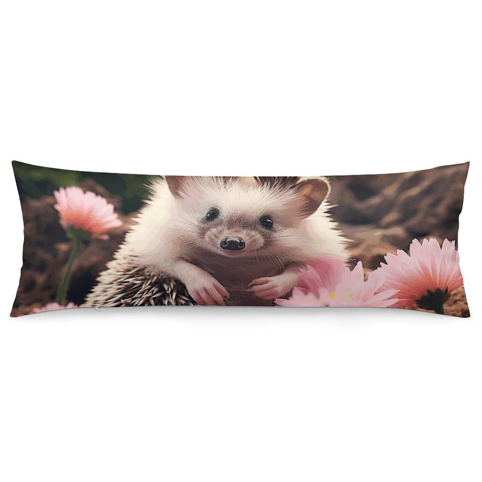 2 Pack Pillow Cases for Hair and Skin, Soft Breathable Pillow Case Covers with Hidden Zipper, Cute Hedgehog in Flowers Pillowcase 20"x54" Pillow Covers for Sleeping Gift