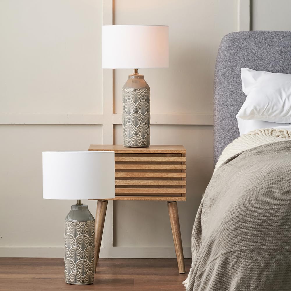 Ruma Set of 2 Bethan Embossed Grey Ceramic Table Lamp