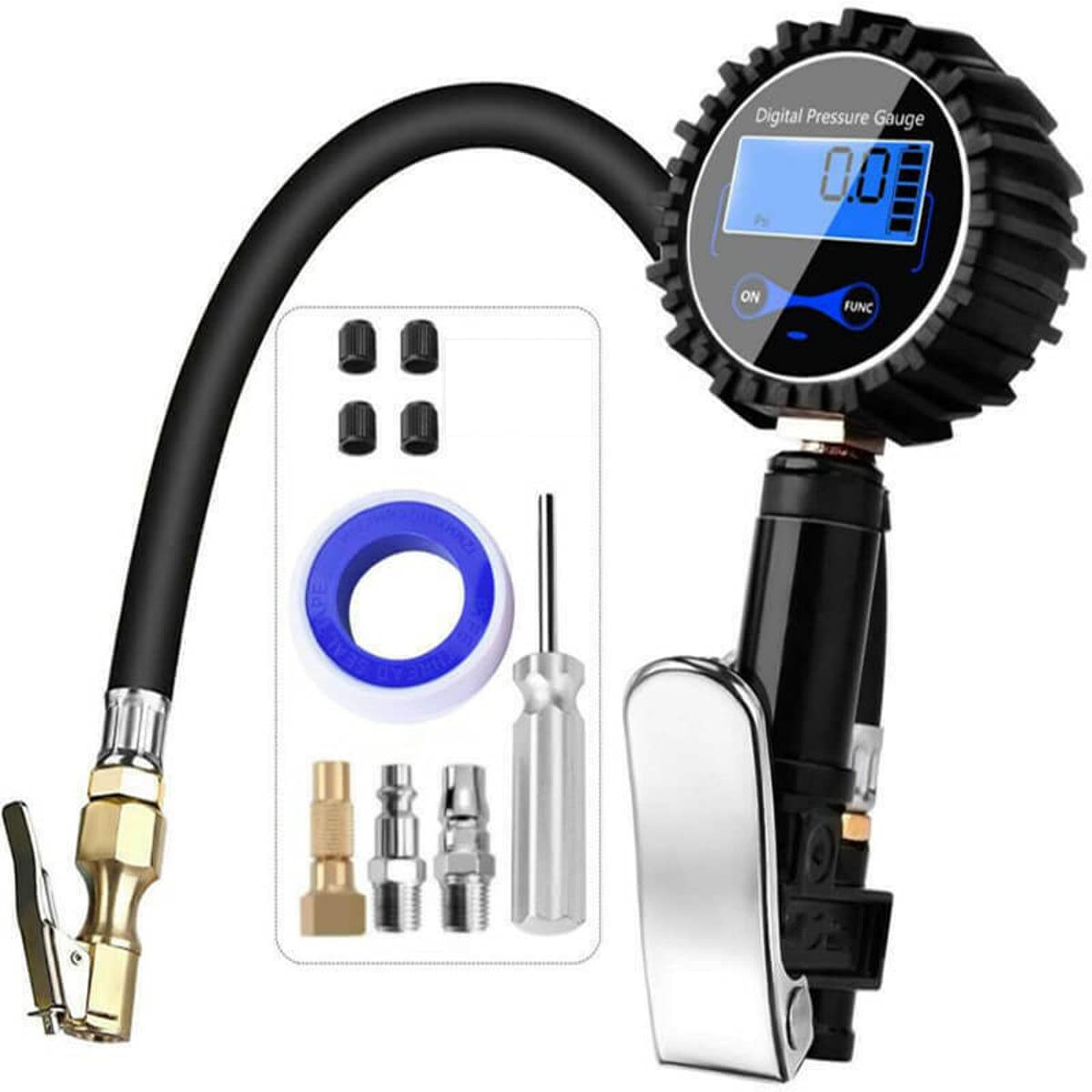 Tester digitale for pneumatici con display LCD da 200 PSI, manometro for pressione dell'aria, attacco rapido compatibile