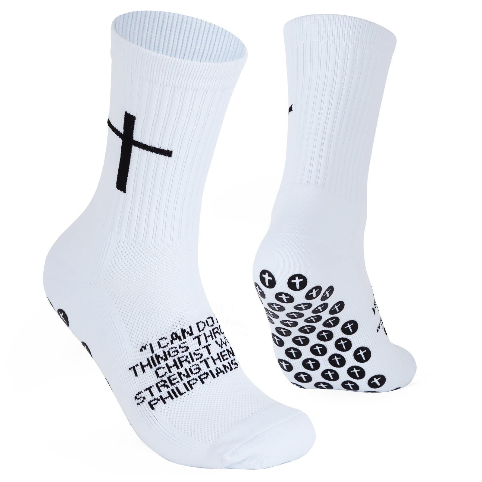 Meudid Cross Grip Soccer Socks - Anti-Slip Grips Sports Sock with Bible for US 6-13