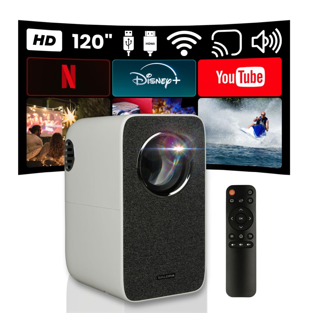 SALORA 45BHM2550 Portable Mobile Projector 1280x720 HD, 2500 Lumens, Compatible with Smart TV, Smartphone, PS5 and TV Stick, Ideal for Home Theater, Portable Mini Projector