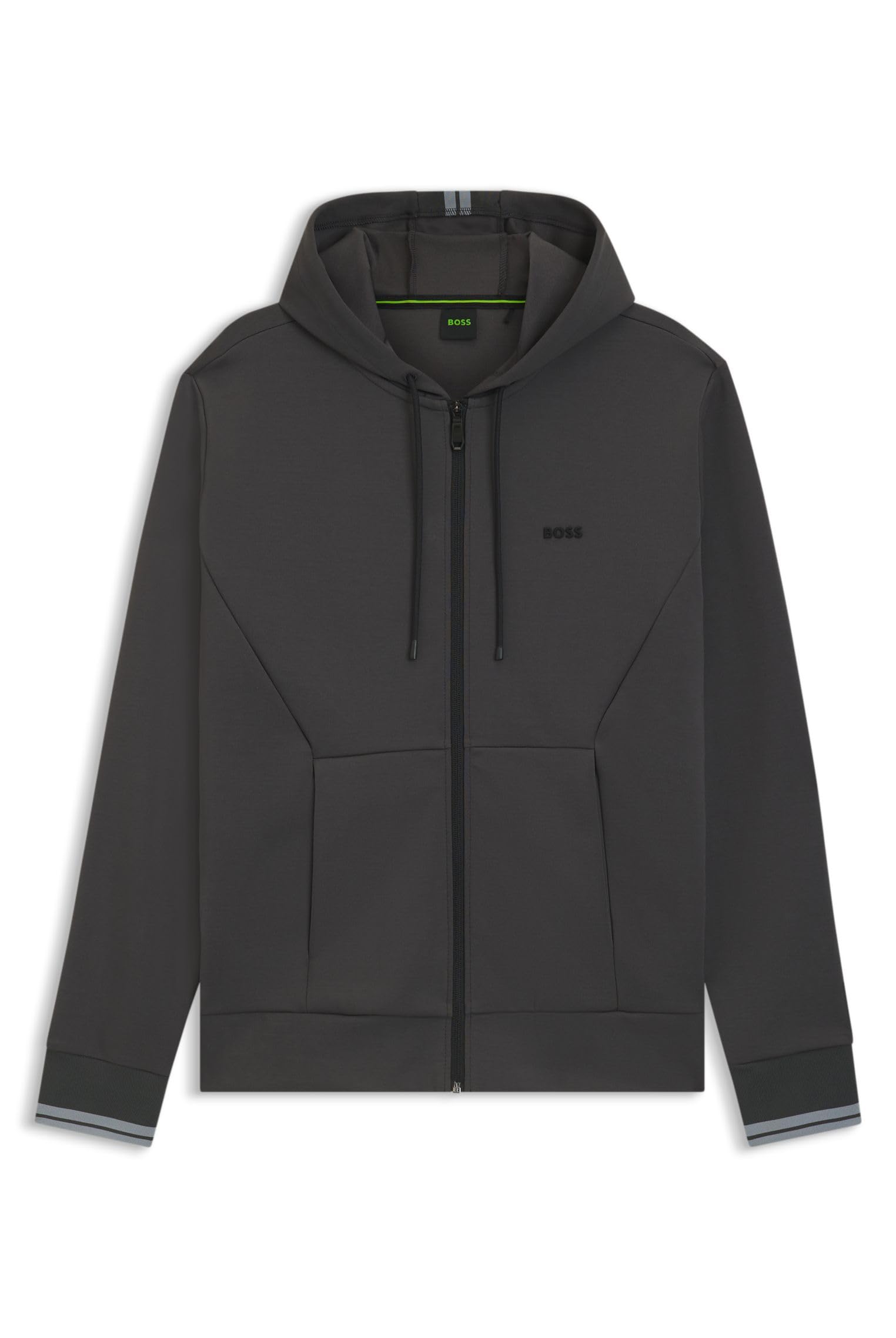 BOSS Mens Zip Hoodie Advanced Stretch Long Sleeve Dark Grey XXL