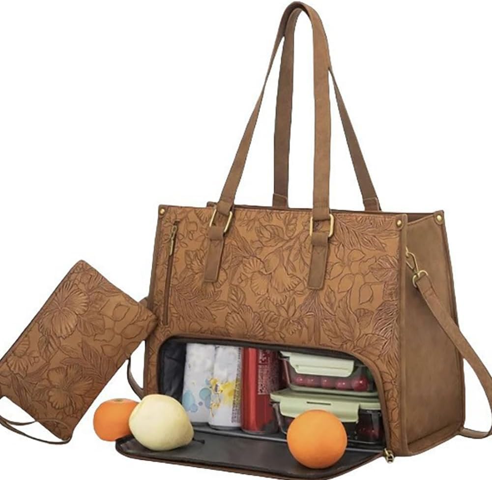Sac à main en cuir PU étanche et grand sac à lunch isolé pour femme d'affaires