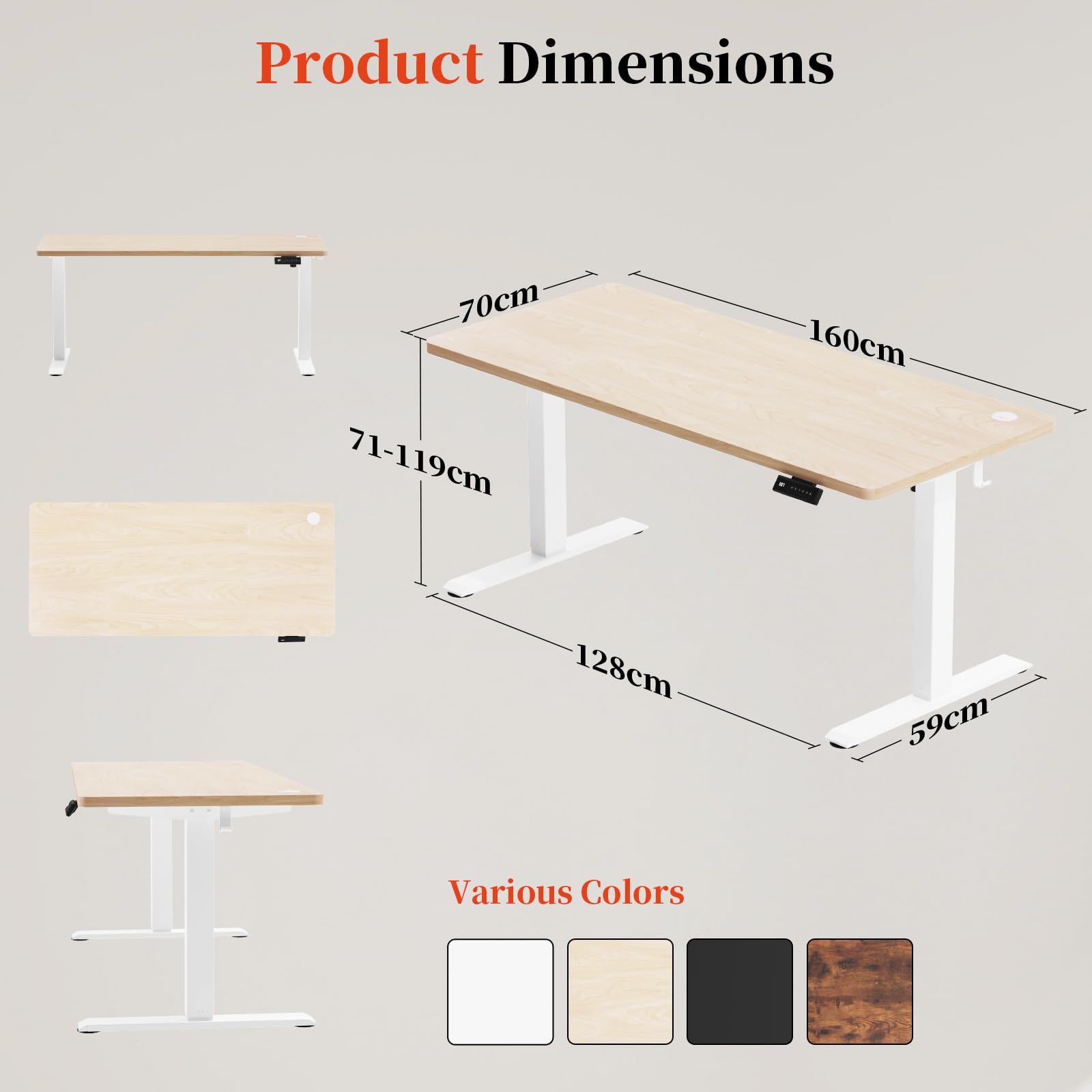 TRIUMPHKEY Scrivania Regolabile in Altezza,160x70cm Pezzo Intero Elettrica Scrivania per Computer con 4 Funzione di Memoria,Scrivania da ufficio,Standing Desk 71-119cm,Beige