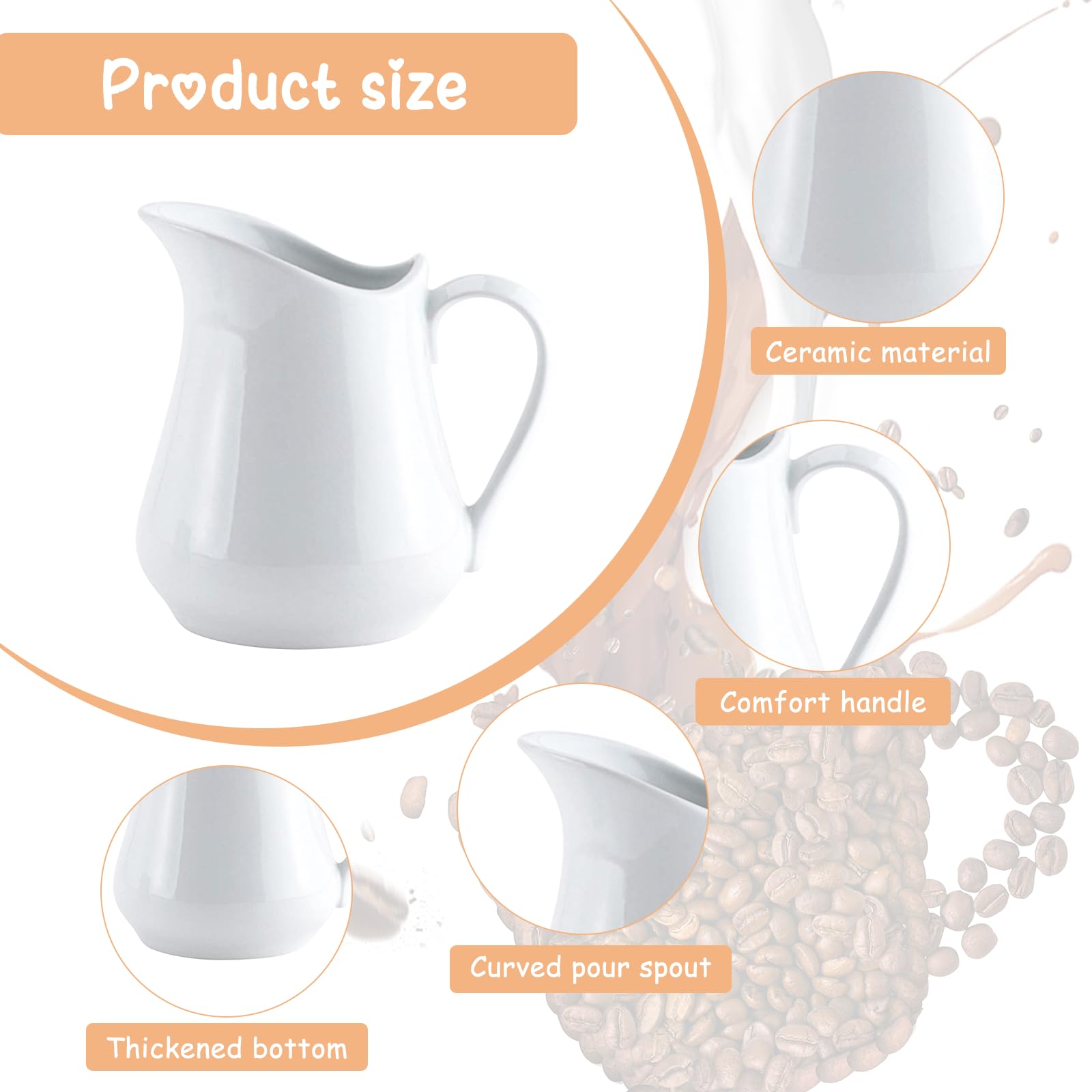 CONNECTION 4 Pezzi Bricco Latte Piccolo 80ml Mini Bricco Latte Mini Brocca per Latte in Ceramica Piccole Brocche per Latte con Manico Bricco Latte Porcellana Mini Lattiera per Caffè Panna Succo Bianco