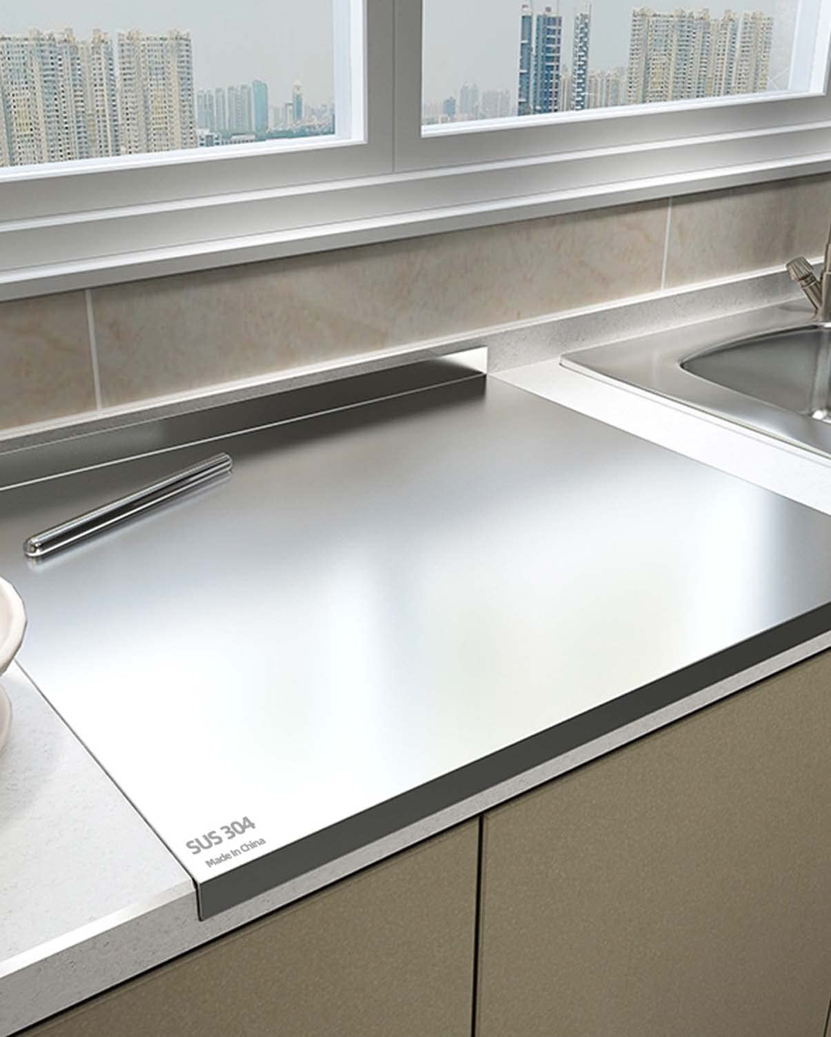 Esta Tabla de Cortar de Acero Inoxidable para Cocina, Tabla de Picar Grande con Tabla de repostería de Paja de Trigo para Carne, Verduras y Pan (1,5 mm de Grosor, 20 x 27,6 Pulgadas).
