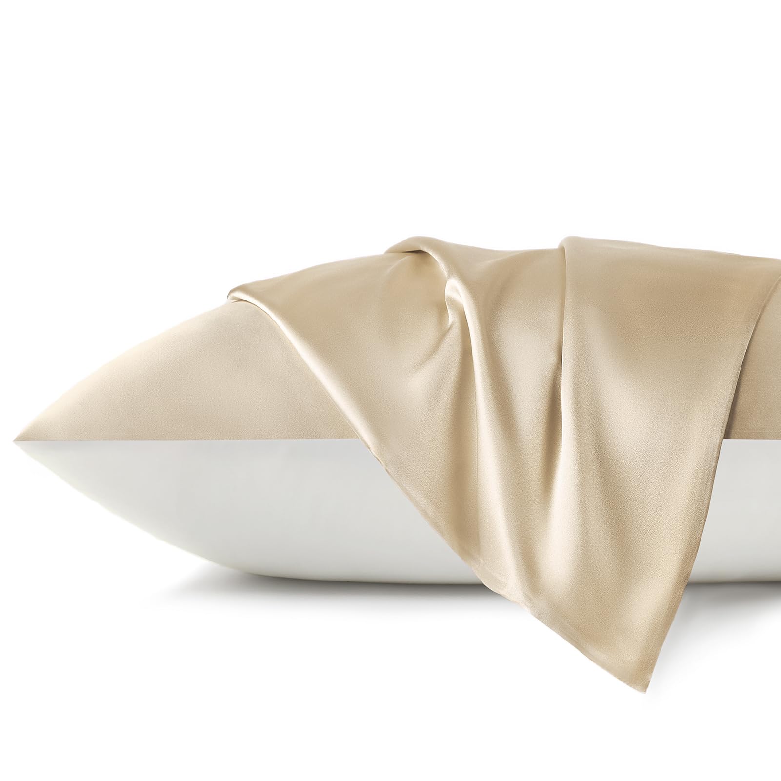 LILYSILK 1PC Silk Pillowcase for Hair and Skin 19 Momme Mulberry Silk Pillow Sham Cover with Cotton Underside Soft Hypoallergenic Silk Bed Pillow Case with Hidden Zipper(Standard 50x76cm, Gravel Gold)