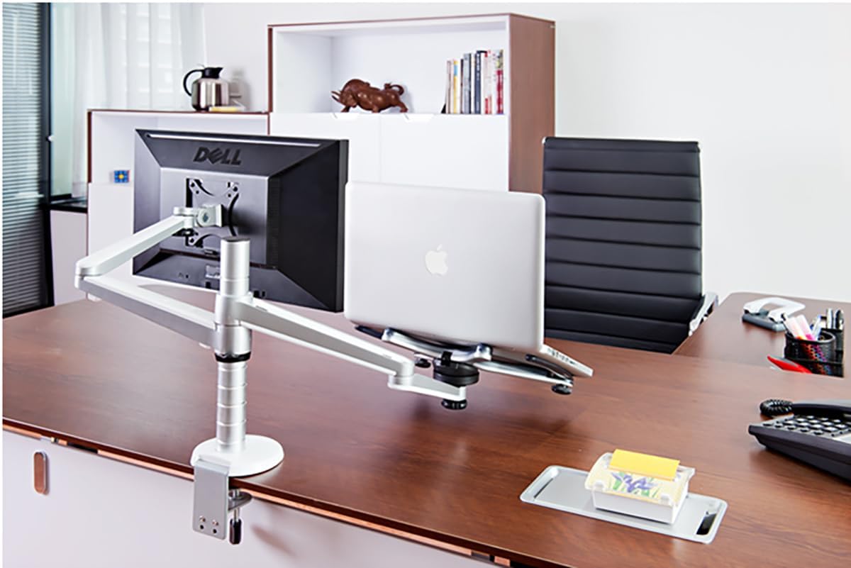 Supporto universale da tavola a due bracci per i monitor del computer e notebook, regolabile, inclinabile, in alluminio Laptop e monitor Laptop & Monitor