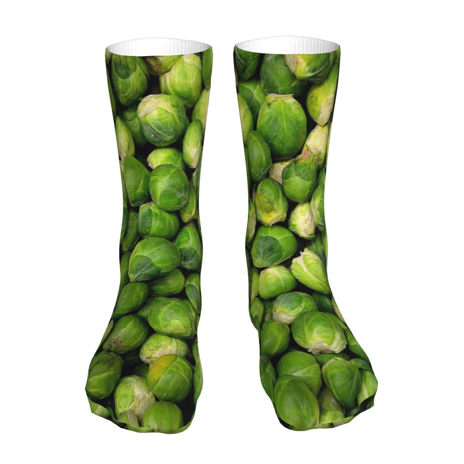 Crew Socks, Compression Socks Casual Novelty Sports Socks 40CM Long For Unisex, Green Brussel Sprout Print