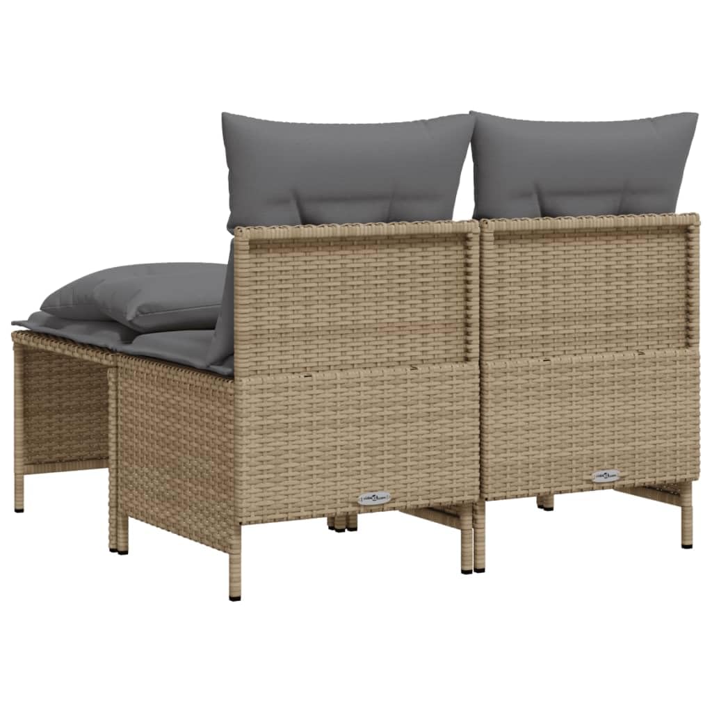 4-TLG. Garten-Sofagarnitur mit Kissen Beige Poly Rattan, Outdoor-Möbel PE-Rattan Sofa Set inklusive Hocker, Wetterbeständige Polsterauflagen und Abnehmbare Bezüge