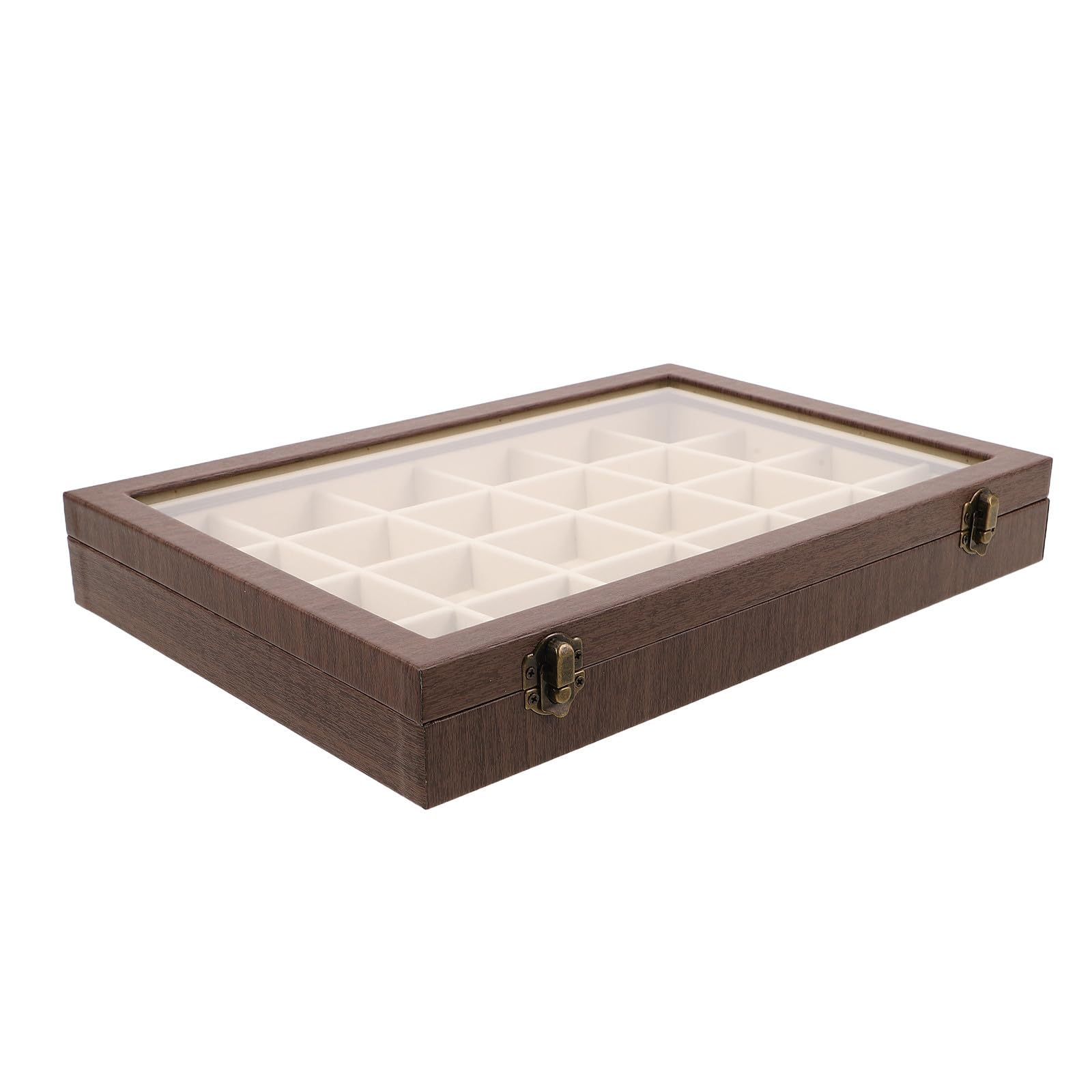 Joyero Retro con Tapa Transparente de Madera y 24 Compartimentos