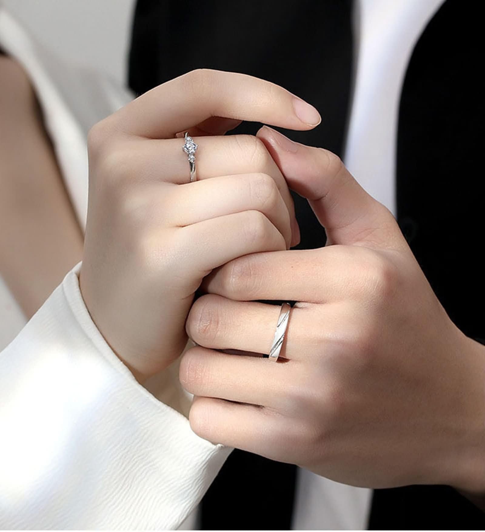 Anelli Fidanzamento Regolabili Coppia con Incisione Personalizzata Lui e Lei Argento 925, Rotondo con Zirconia Cubica, Anello Argento Donna Fidanzamento