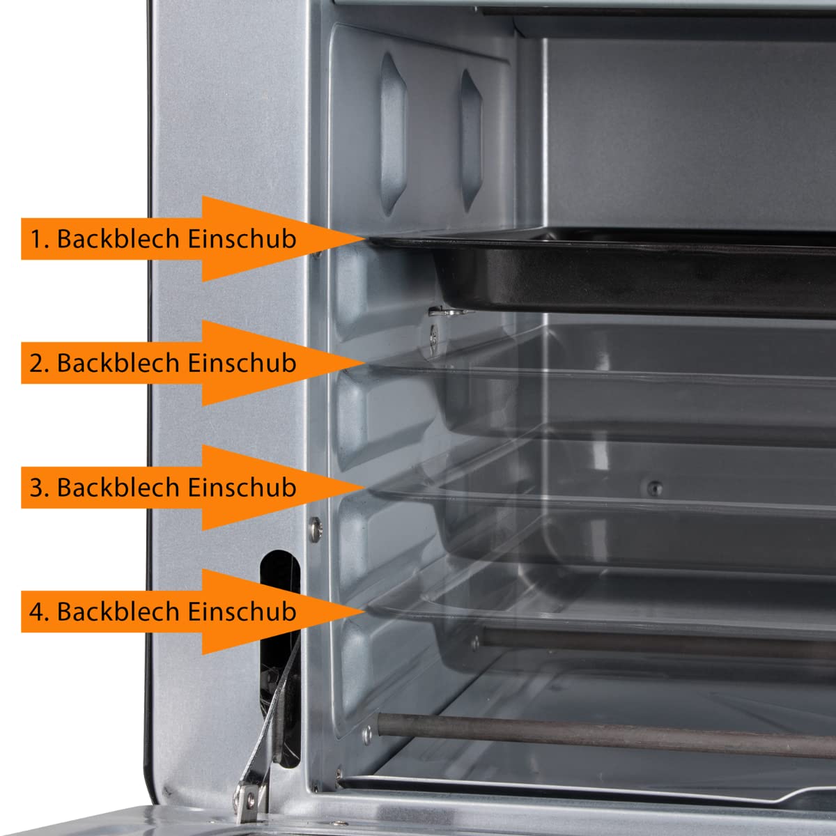 Bomann Multi-Backofen | 30 Liter Backraum | Ober + Unterhitze | Kombibetrieb | 6-Stufenschalter | 100 °C–230 °C | Drehspieß | Pizzastein (29 cm) | Krümelblech | Sichtfenster | 1500 Watt | MBG 6023 CB