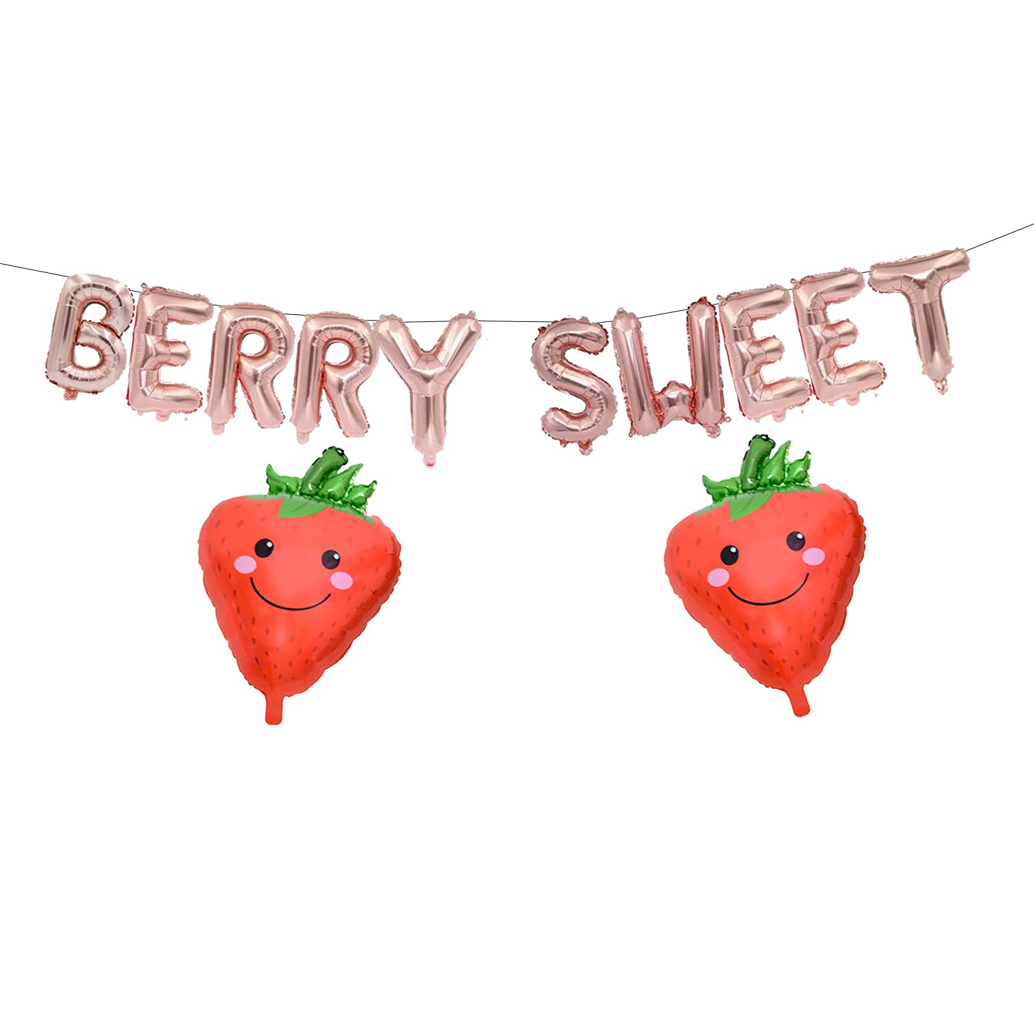 Strawberry Happy Birthday Glitter Banner - Red & Gold Berry Theme Decoration For 1st, 2nd, 3rd Birthdays - View #8
