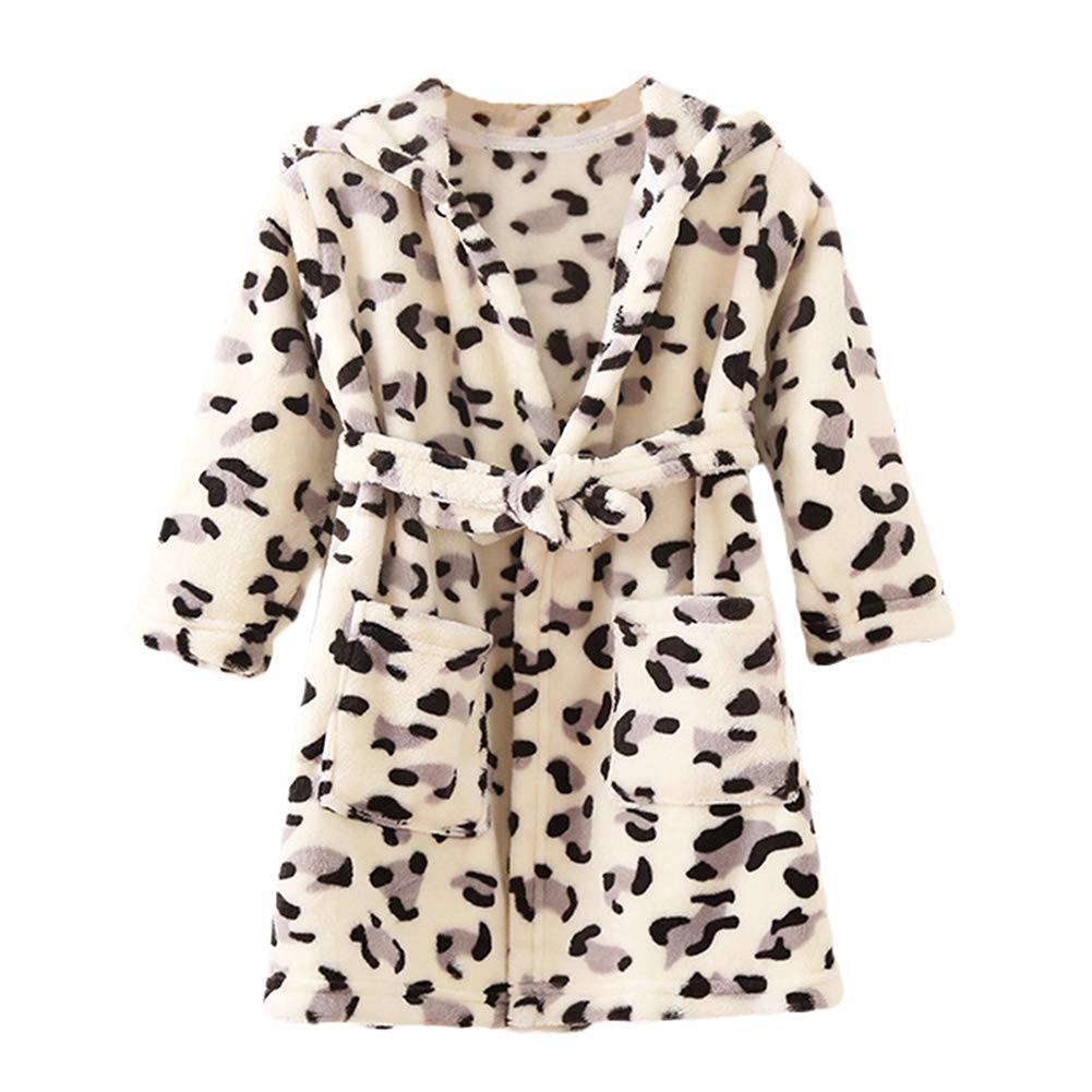 YOLIA Boys Girls Robes Kids Hooded Sleepwear Soft Fleece Bathrobes Cute Housecoat Gowns Black 4 Years