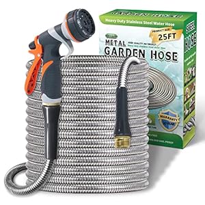 Lightweight Stainless Steel Garden Hose 25Ft – Kinkless Flexible Metal Garden Hose – Thorn Proof Steel Metal Water Hose with Solid Fittings for Garden, Outdoor Use (25ft)