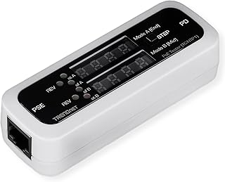 TRENDnet Inline PoE Tester, TC-NTP1, Tests 4PPoE, PoE+, PoE & Passive PoE Technology, Wattage, Voltage, Amperage, Polarity, LED Display, Battery-Free, Troubleshoot PoE Issues, IEEE 802.3af/at/bt Black