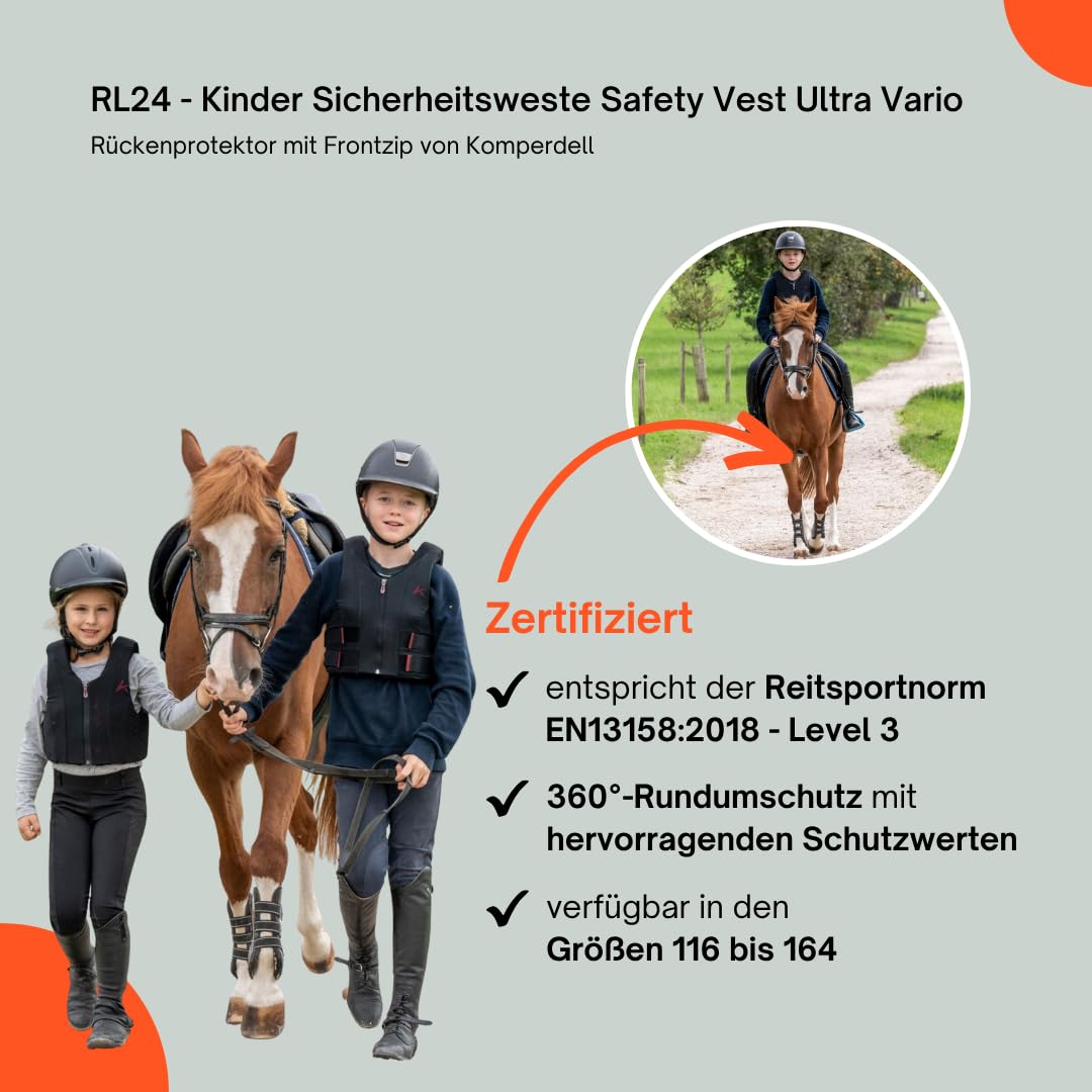 Komperdell RL24 Kinder Sicherheitsweste Safety Vest Ultra Vario Rückenprotektor Frontzip Protektorenweste Schwarz Gr. 116-164