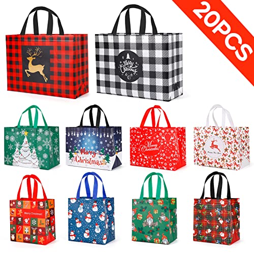 YANGTE 20 Pack Christmas Gift Bags Assorted Sizes, Reusable Tote Bags with Handle, Includes 4 Large 8 Medium 8 Small Non-Woven Christmas Bags for Xmas Party Favors - image 3