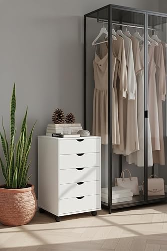 Miniatura 190 de Naomi Home Cómoda de 5 cajones para dormitorio, alta y elegante, con ruedas y estantes de almacenamiento, pequeña para guardarropa, para maquillaje,