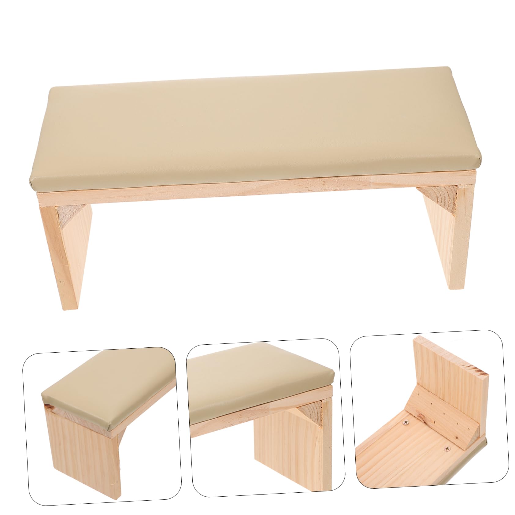 Healeved Poggiamano per Mani Stabili in Legno e Pelle Beige per Manicure Cuscino Pratico per Nail Salon e Allenamento Unghie