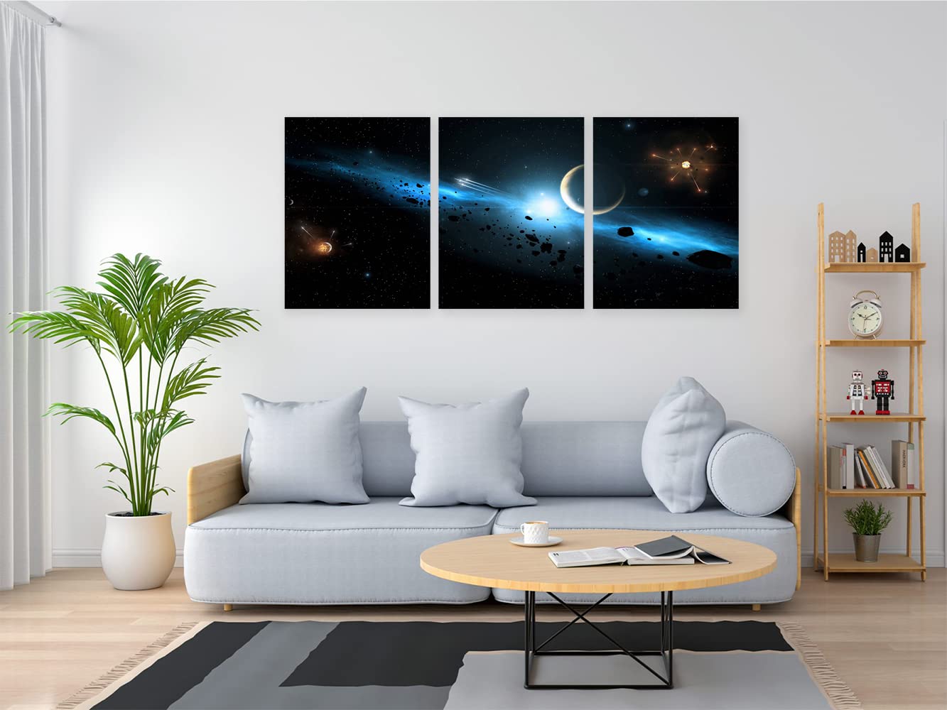 VERRE ARTWooden Framed Canvas - Wall Decor for Living Room, Bedroom, Office, Hotels, Drawing Room (46in X 27in) - Dark Bluespace Asteroid